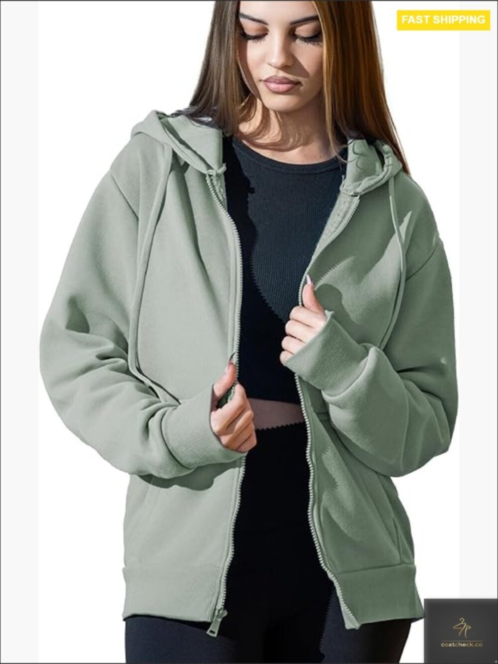 Oversized Full Zip Hoodie Soft Fleece Cotton Blend Cozy Sweatshirt Women